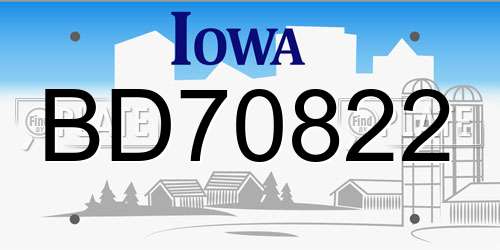 BD70822 Iowa License Plate