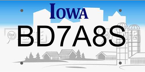 BD7A8S Iowa License Plate