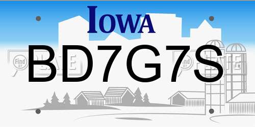BD7G7S Iowa License Plate