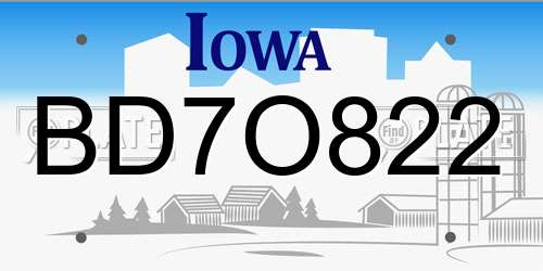 BD7O822 Iowa License Plate