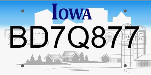 BD7Q877 Iowa License Plate