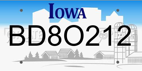 BD8O212 Iowa License Plate