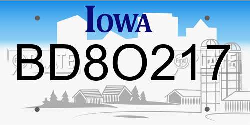 BD8O217 Iowa License Plate