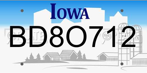 BD8O712 Iowa License Plate
