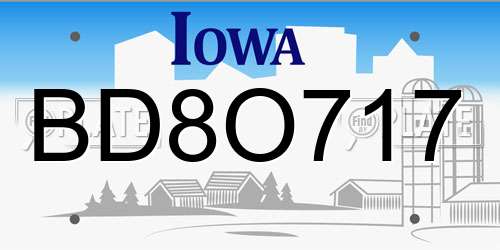 BD8O717 Iowa License Plate
