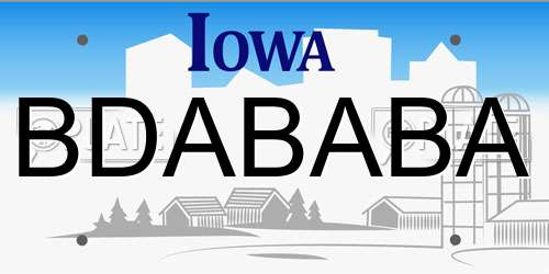 BDABABA Iowa License Plate