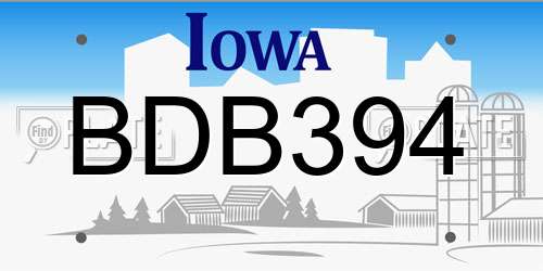 BDB394 Iowa License Plate