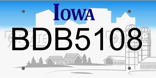BDB5108 Iowa License Plate