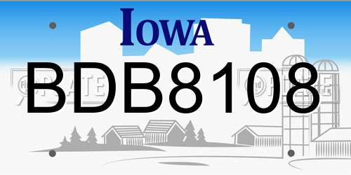 BDB8108 Iowa License Plate