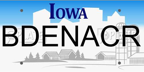 BDENACR Iowa License Plate