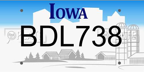 BDL738 Iowa License Plate