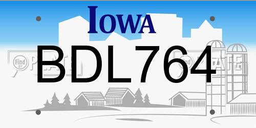 BDL764 Iowa License Plate