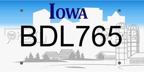 BDL765 Iowa License Plate
