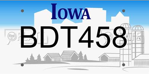 BDT458 Iowa License Plate