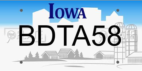 BDTA58 Iowa License Plate