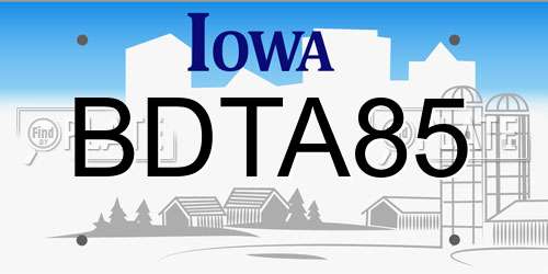 BDTA85 Iowa License Plate