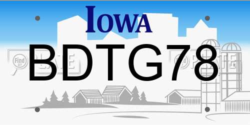 BDTG78 Iowa License Plate