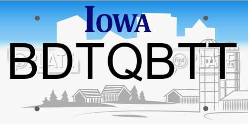 BDTQBTT Iowa License Plate
