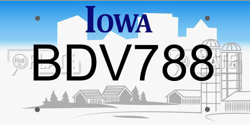 BDV788 Iowa License Plate