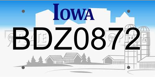 BDZ0872 Iowa License Plate