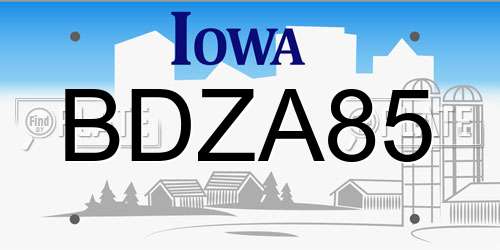 BDZA85 Iowa License Plate
