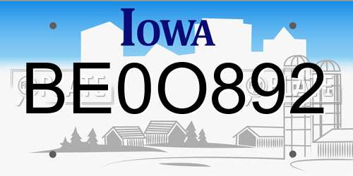 BE0O892 Iowa License Plate