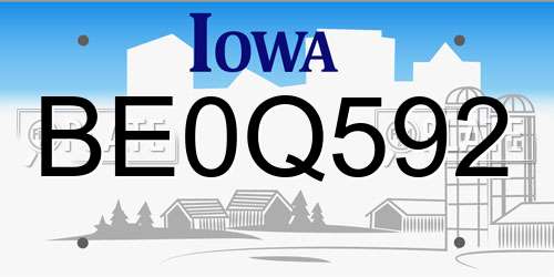 BE0Q592 Iowa License Plate