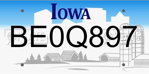 BE0Q897 Iowa License Plate