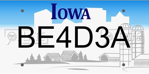 BE4D3A Iowa License Plate