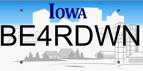 BE4RDWN Iowa License Plate