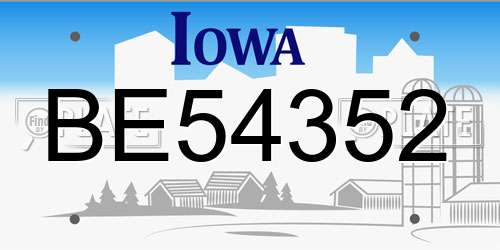 BE54352 Iowa License Plate