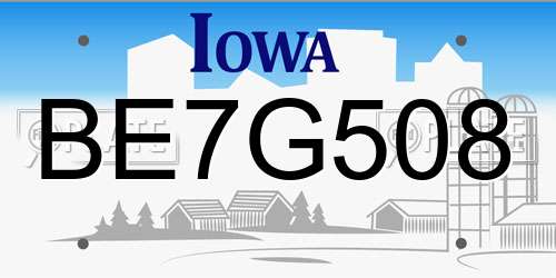 BE7G508 Iowa License Plate