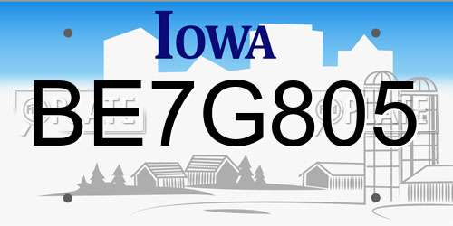 BE7G805 Iowa License Plate