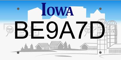 BE9A7D Iowa License Plate