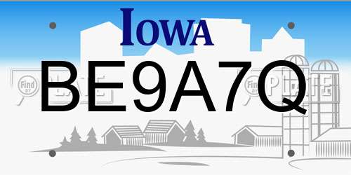 BE9A7Q Iowa License Plate