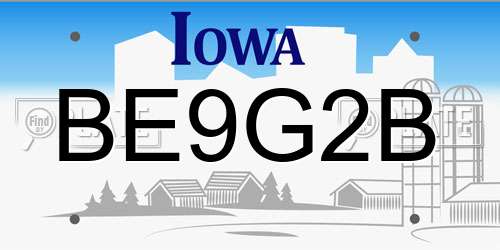 BE9G2B Iowa License Plate
