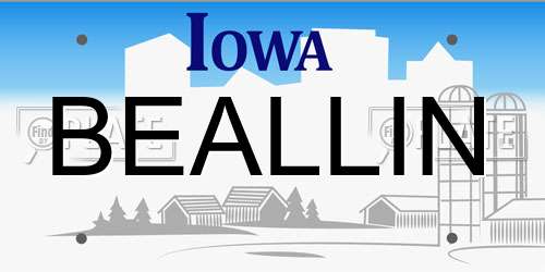 BEALLIN Iowa License Plate