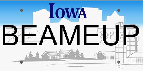 BEAMEUP Iowa License Plate