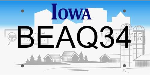 BEAQ34 Iowa License Plate