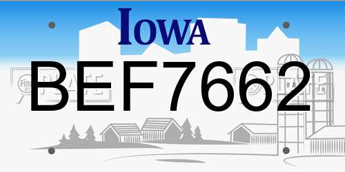 BEF7662 Iowa License Plate