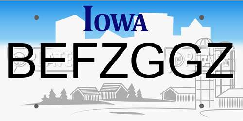 BEFZGGZ Iowa License Plate