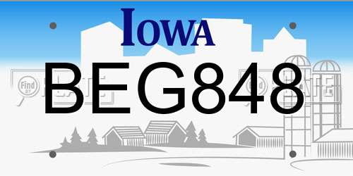 BEG848 Iowa License Plate