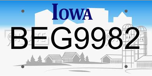 BEG9982 Iowa License Plate