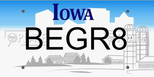 BEGR8 Iowa License Plate