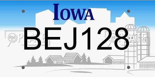 BEJ128 Iowa License Plate