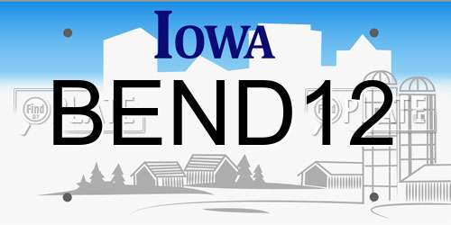 BEND12 Iowa License Plate
