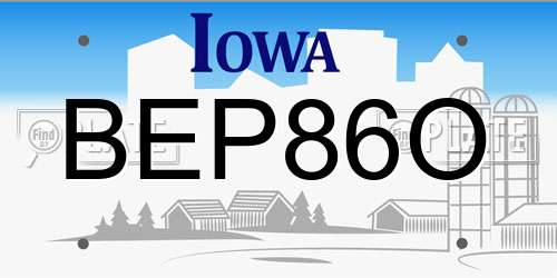 BEP86O Iowa License Plate