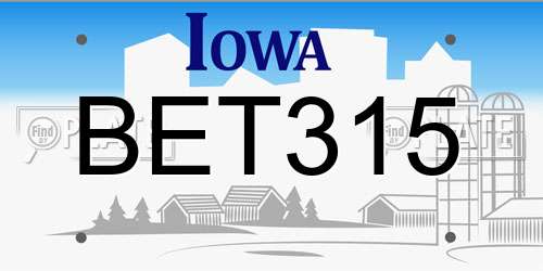 BET315 Iowa License Plate