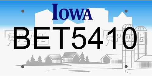 BET5410 Iowa License Plate