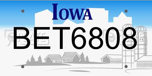 BET6808 Iowa License Plate
